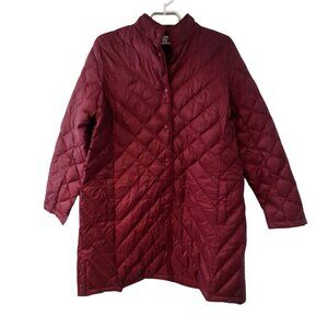 J Jill coat womens Large burgundy quilted down fill long puffer